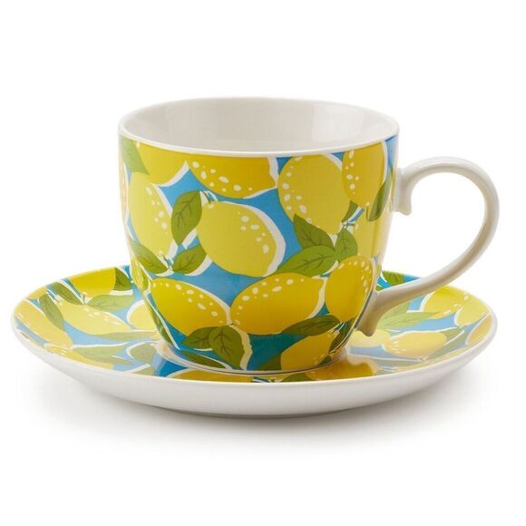 NWT DRAPER JAMES RSVP Lemons Boxed Teacup & Saucer Mother’s Day Gift Wife Tea - Picture 1 of 9
